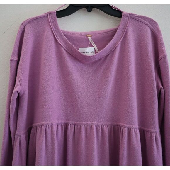Free People OB1054010 Womens Sz XS Plum Lilac Forever Your Girl Babydoll L/S Top - Picture 9 of 9